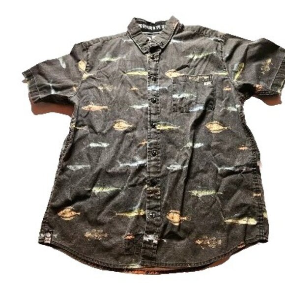 Shirt Salty Crew Button Up Short Sleeve Black Fish Mens Small fisherman ocean - Picture 1 of 7